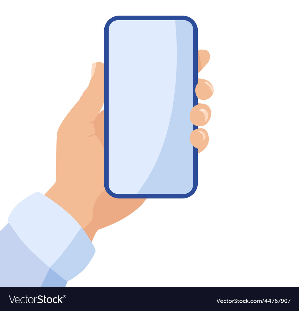 Man holds smartphone in hands uses empty screen