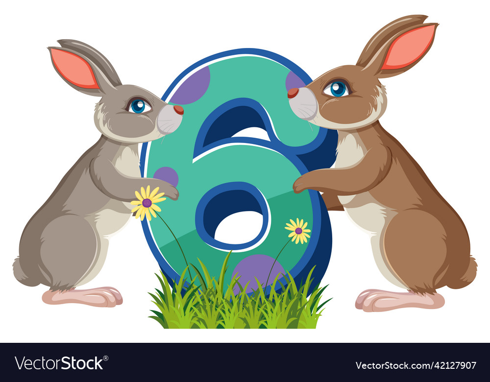 Rabbit holding the number character isolated vector image Rabbit holding the number character isolated