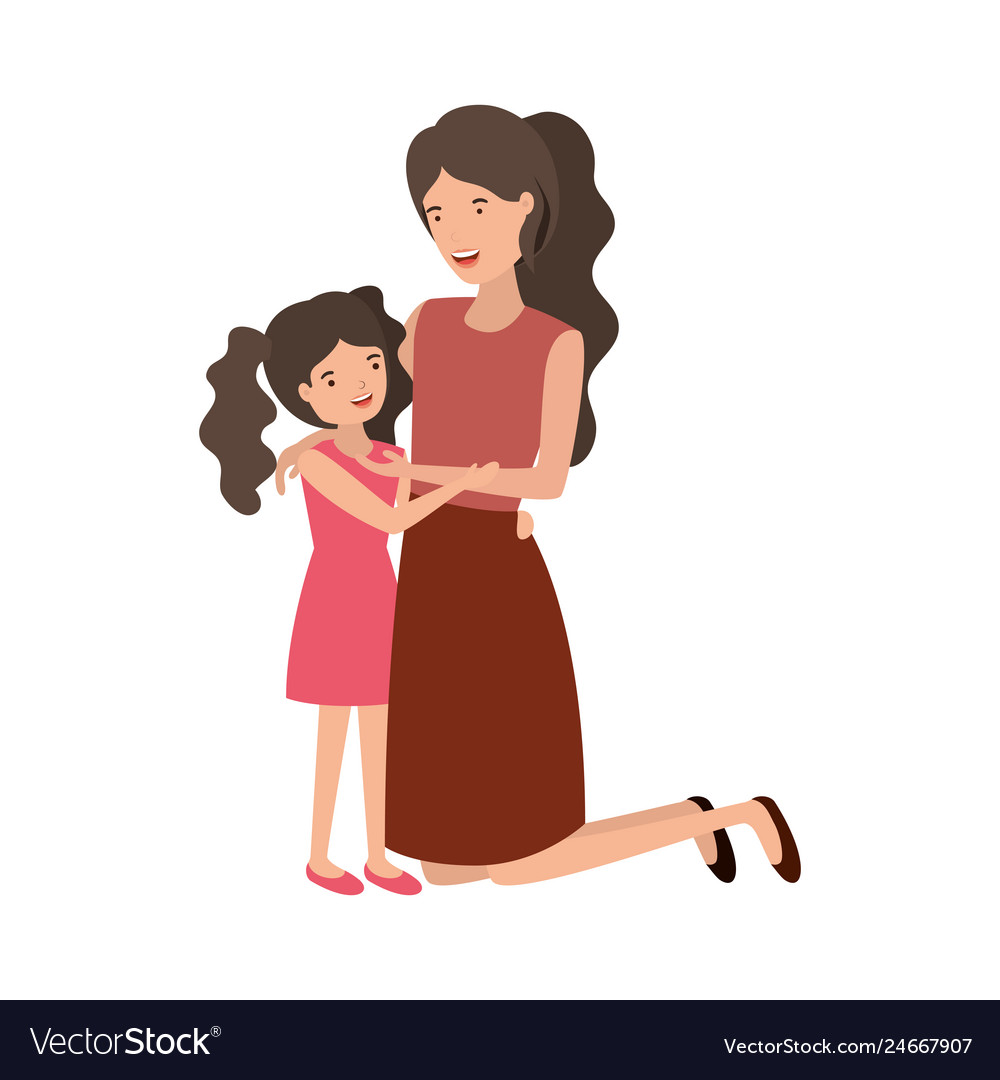 Woman with daughter avatar character Royalty Free Vector