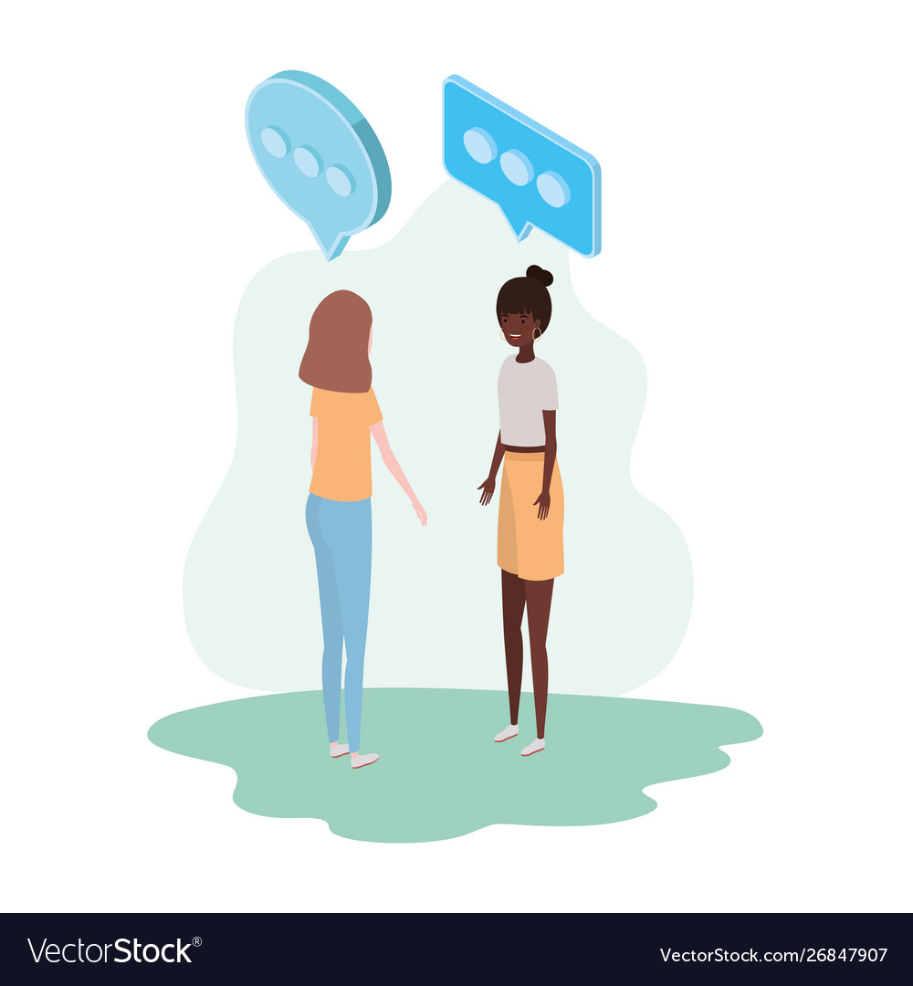 Women standing with speech bubble on white Vector Image