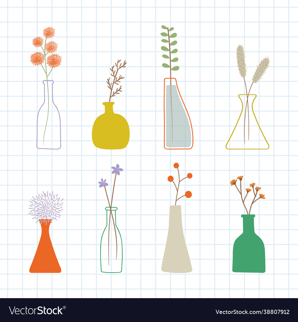 Colorful doodle flowers in vases pattern