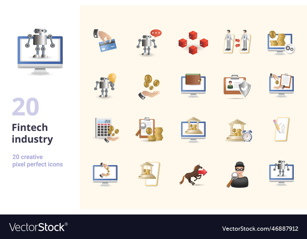 Fintech industry set creative icons direct