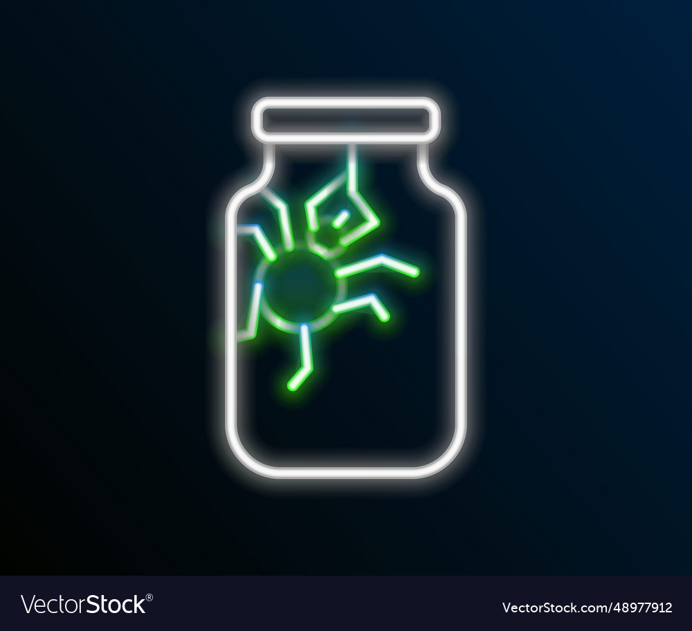 Glowing neon line spider in jar icon isolated