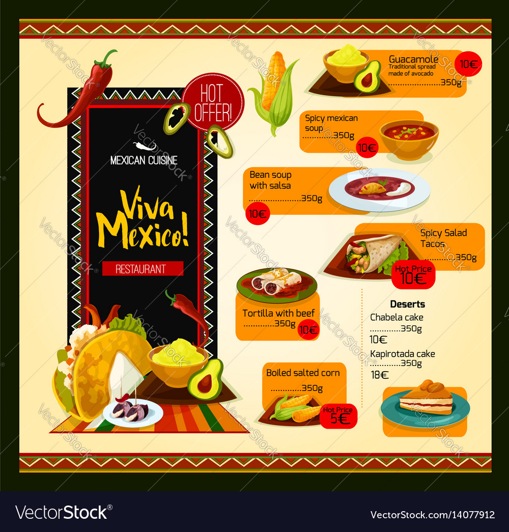 Mexican menu template for restaurant Royalty Free Vector