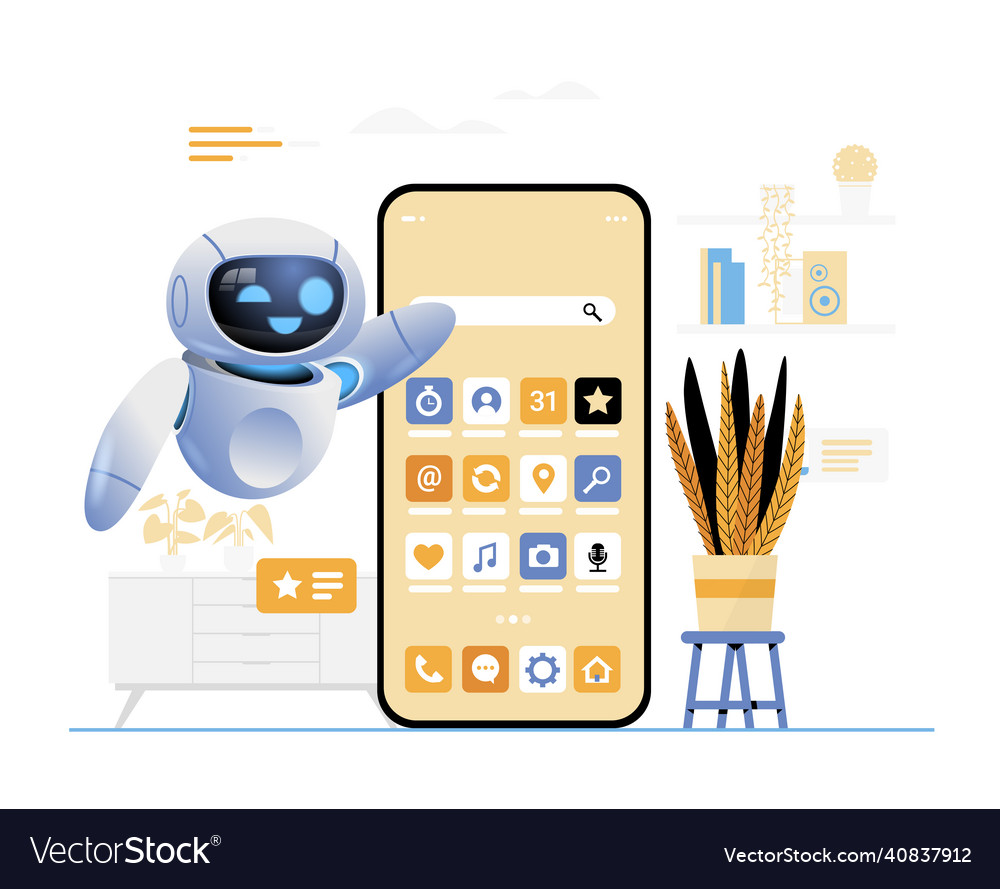 Modern robot using online mobile app social media