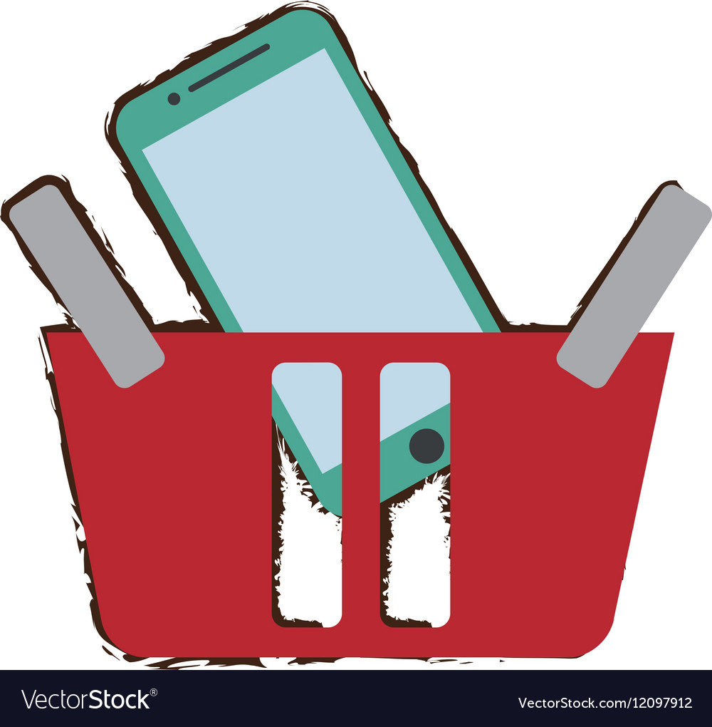 Red basket buying online smartphone commerce