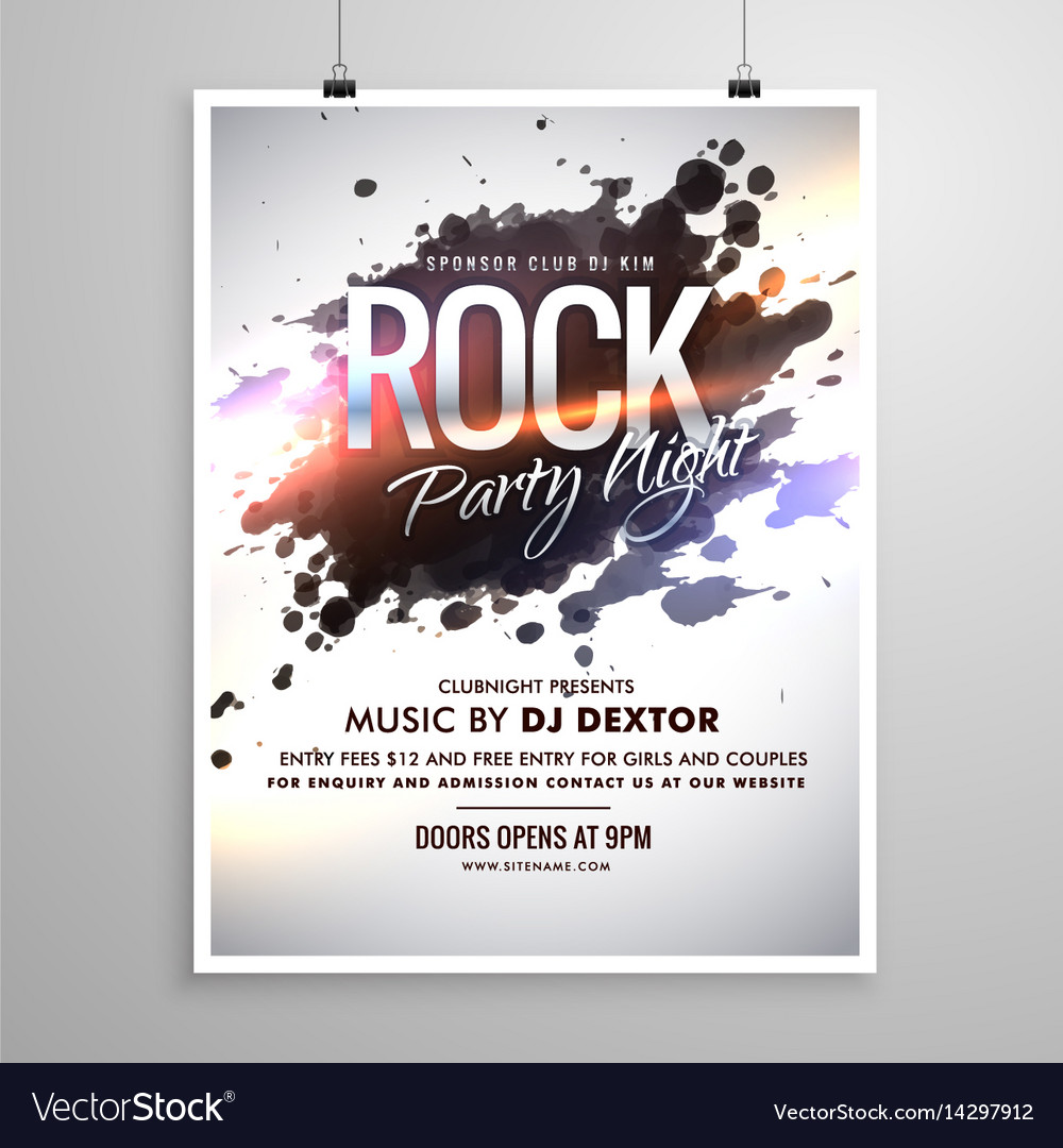 Rock music flyer poster template with ink splash