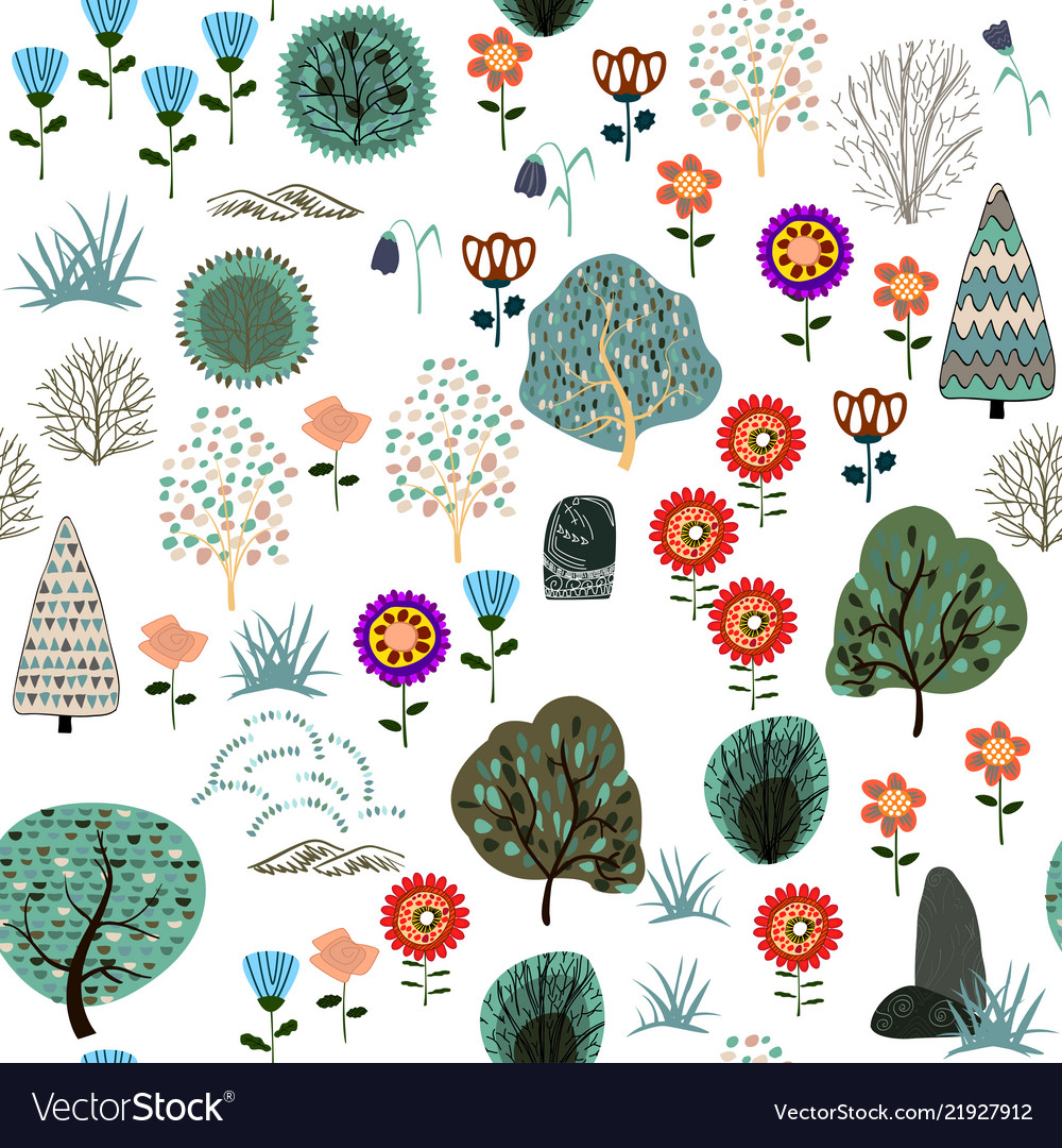 Seamless pattern with forest elements and hand vector image Seamless pattern with forest elements and hand