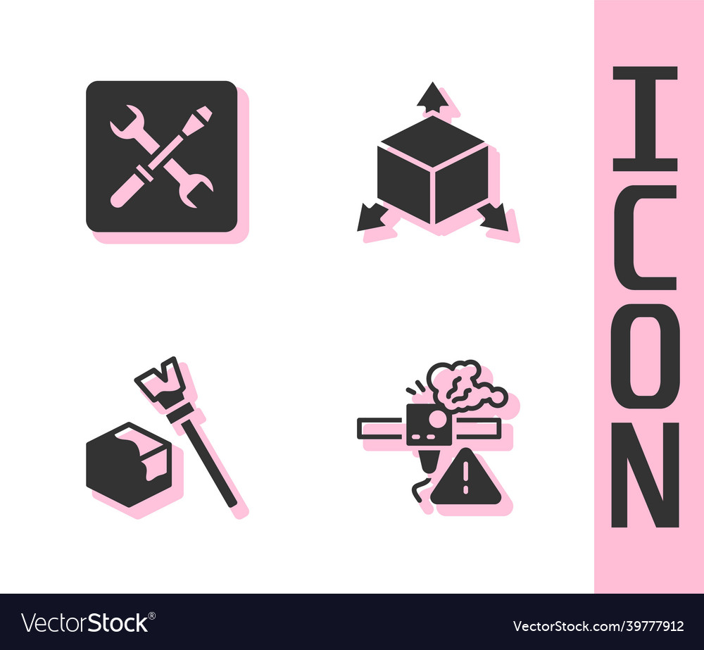 Set 3d printer warning setting isometric cube Vector Image Set 3d printer warning setting isometric cube