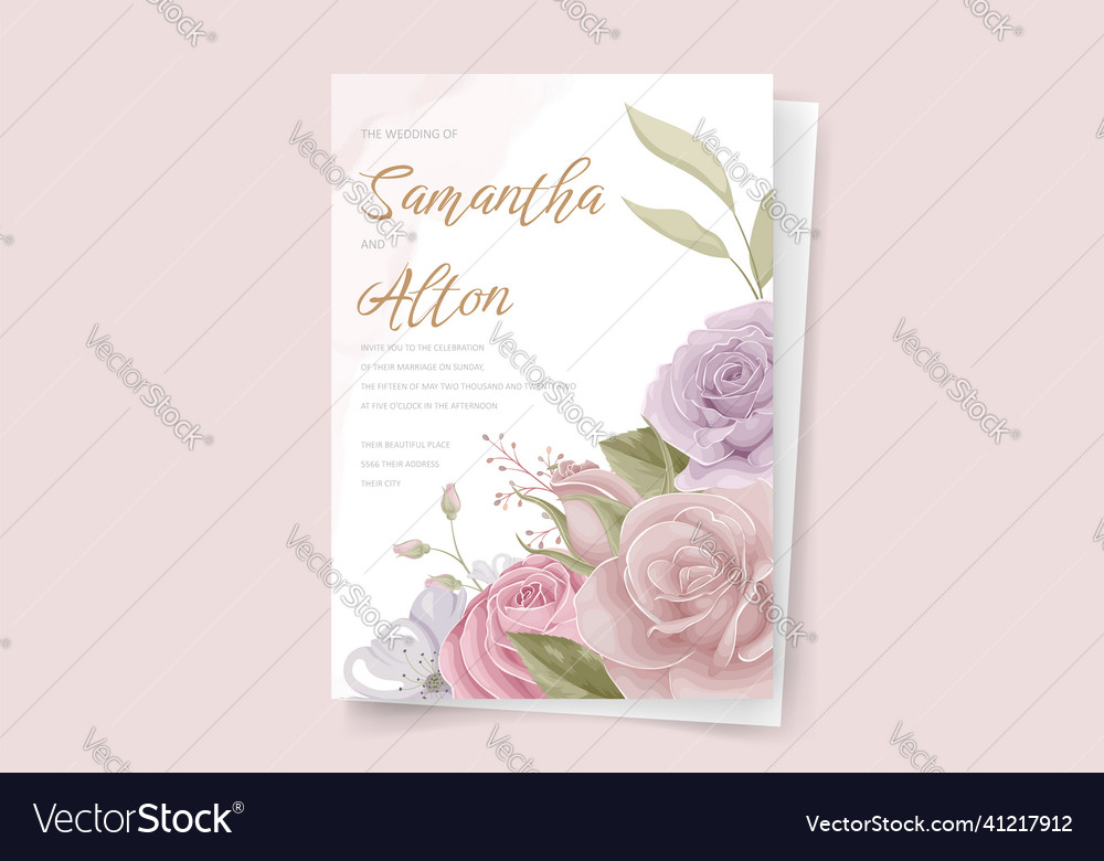 Wedding invitation template with rose flower
