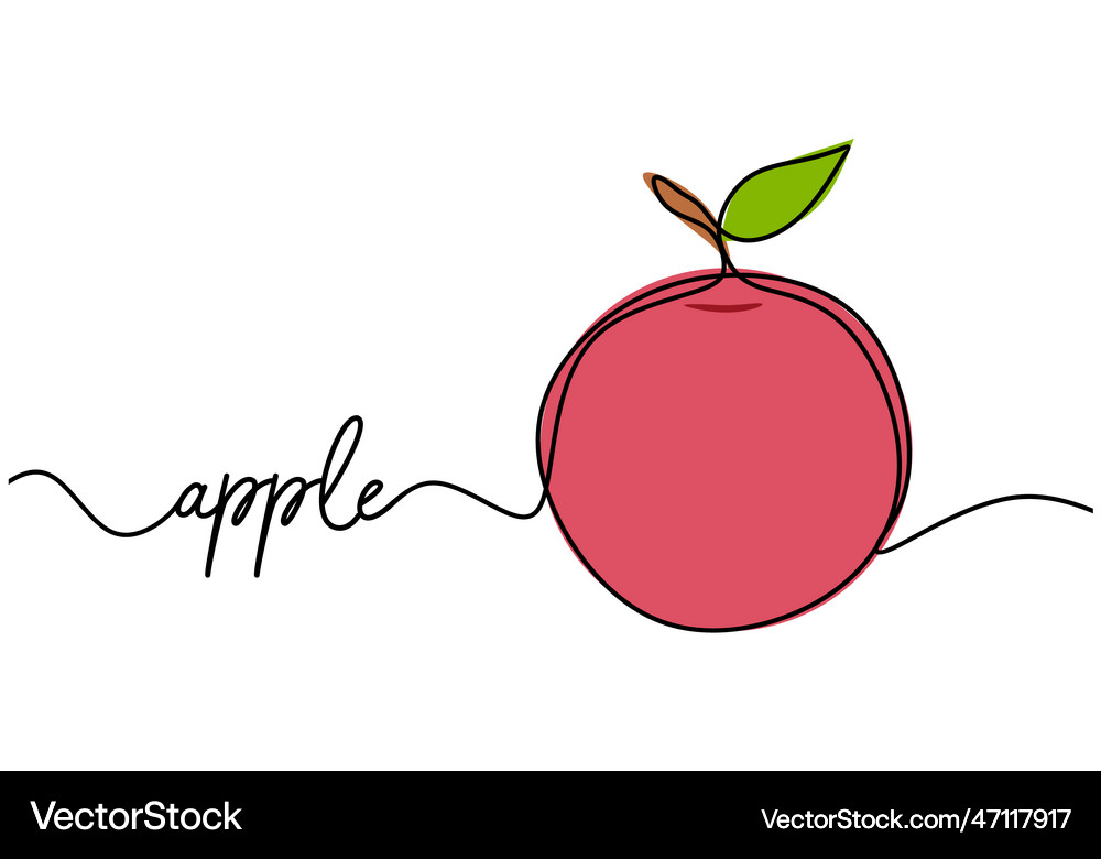 Apple continuous one line drawing fruit Royalty Free Vector