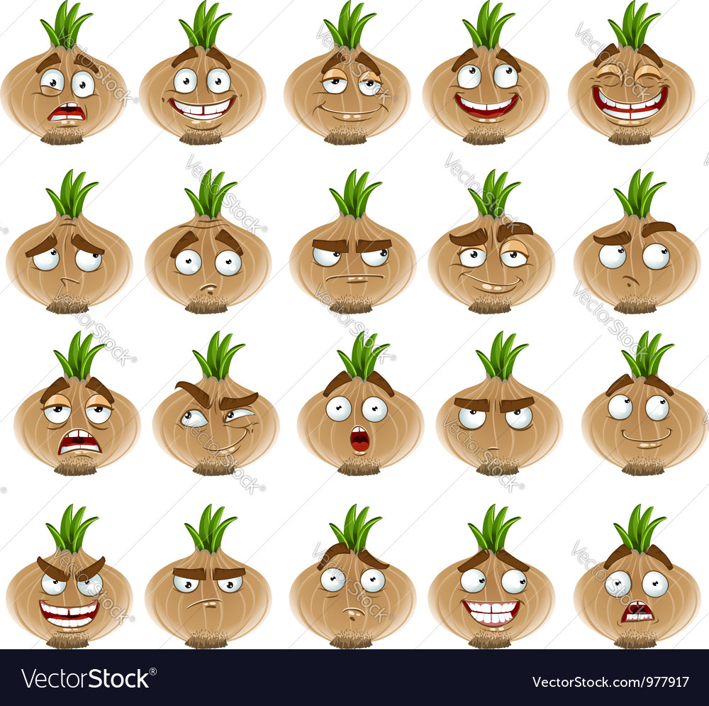 Cute cartoon onion smile with many expressions