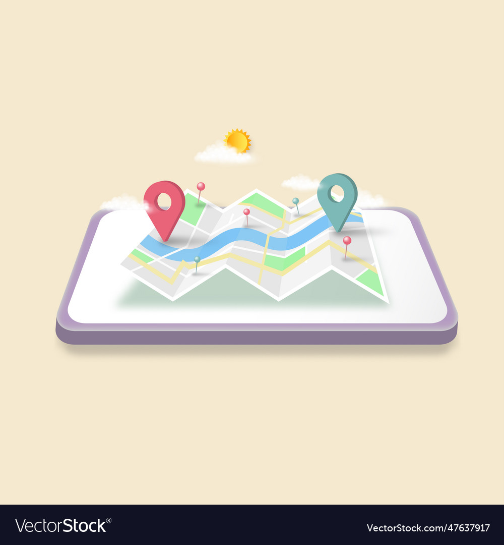 Location map 3d pins with navigator checking vector image Location map 3d pins with navigator checking