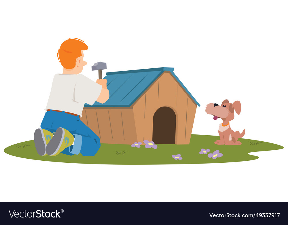 Man building kennel for dog internet