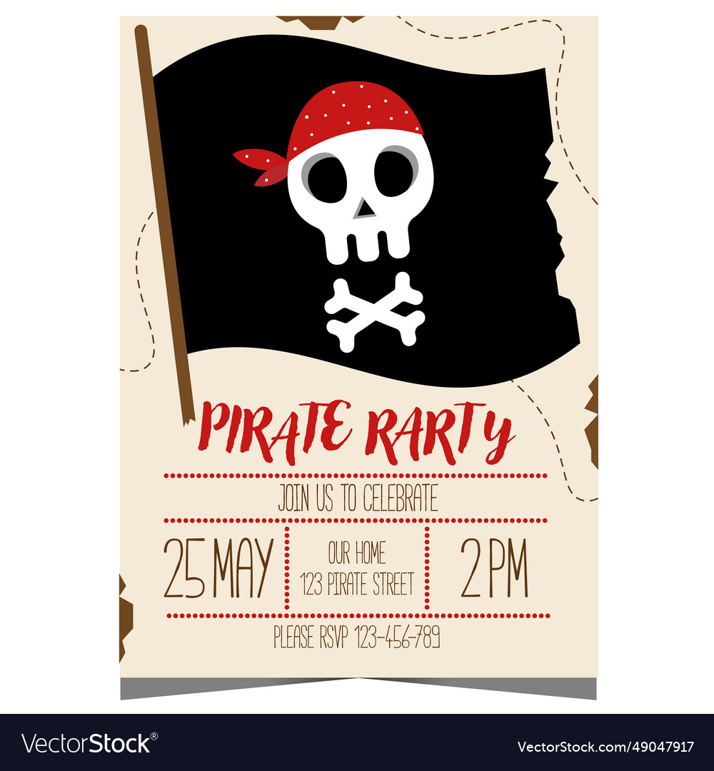 Pirate party invitation with a pirate flag Vector Image