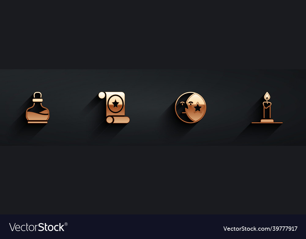 Set bottle with potion magic scroll moon Vector Image Set bottle with potion magic scroll moon