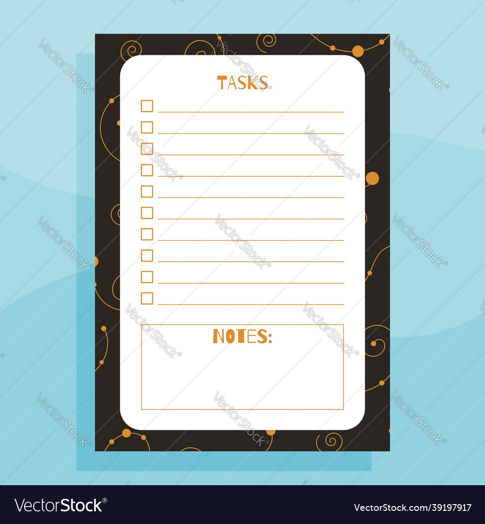 Tasks and notes print concept template with hand