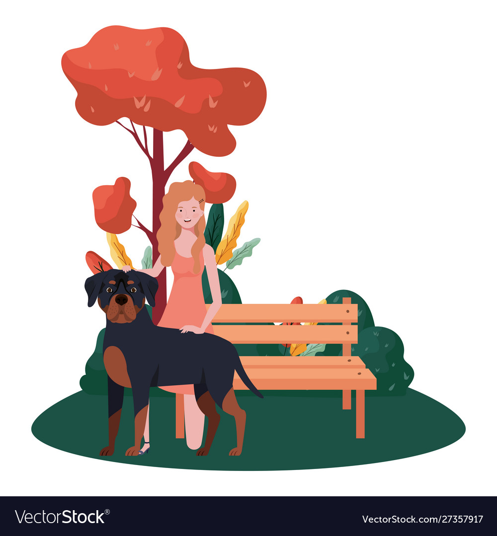 Junge Frau mit süßem Hund im Park vector image Junge Frau mit süßem Hund im Park