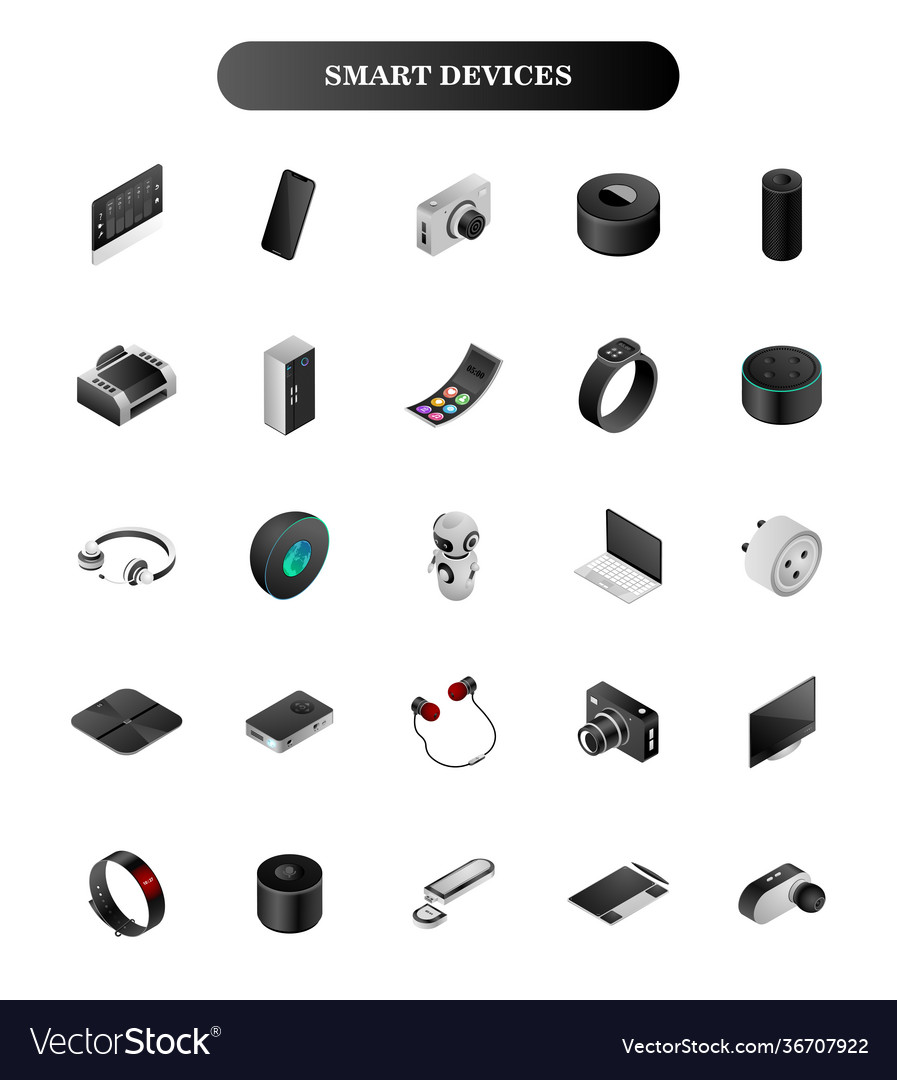 3d smart devices set on white background