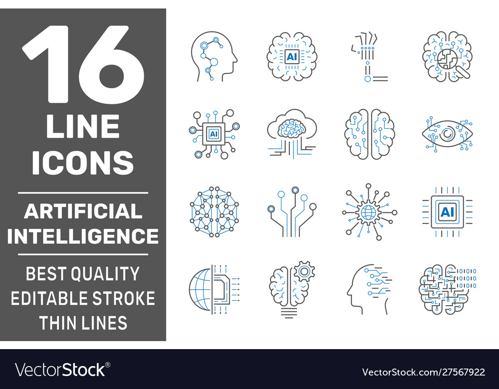 Artificial intelligence icons set outline