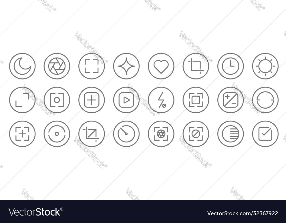 Camera line icons linear set quality vector image Camera line icons linear set quality