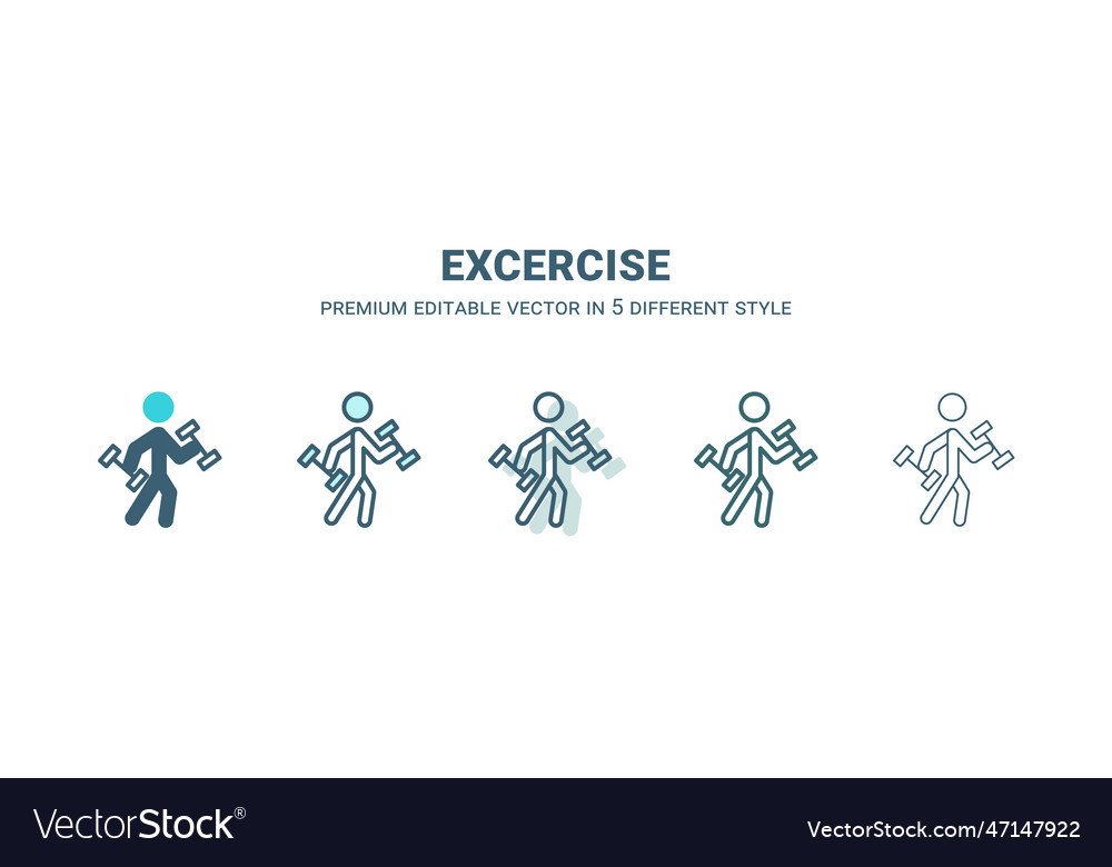 Exercise icon in 5 different style outline Vector Image Exercise icon in 5 different style outline