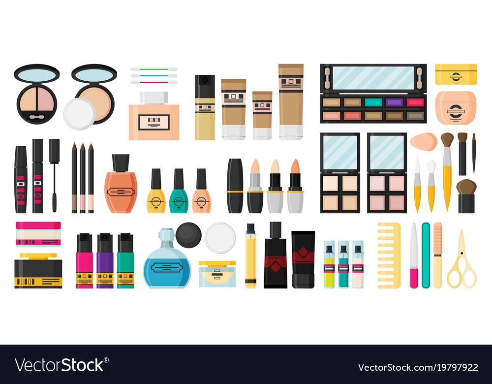 Flat design of make up tools and cosmetics