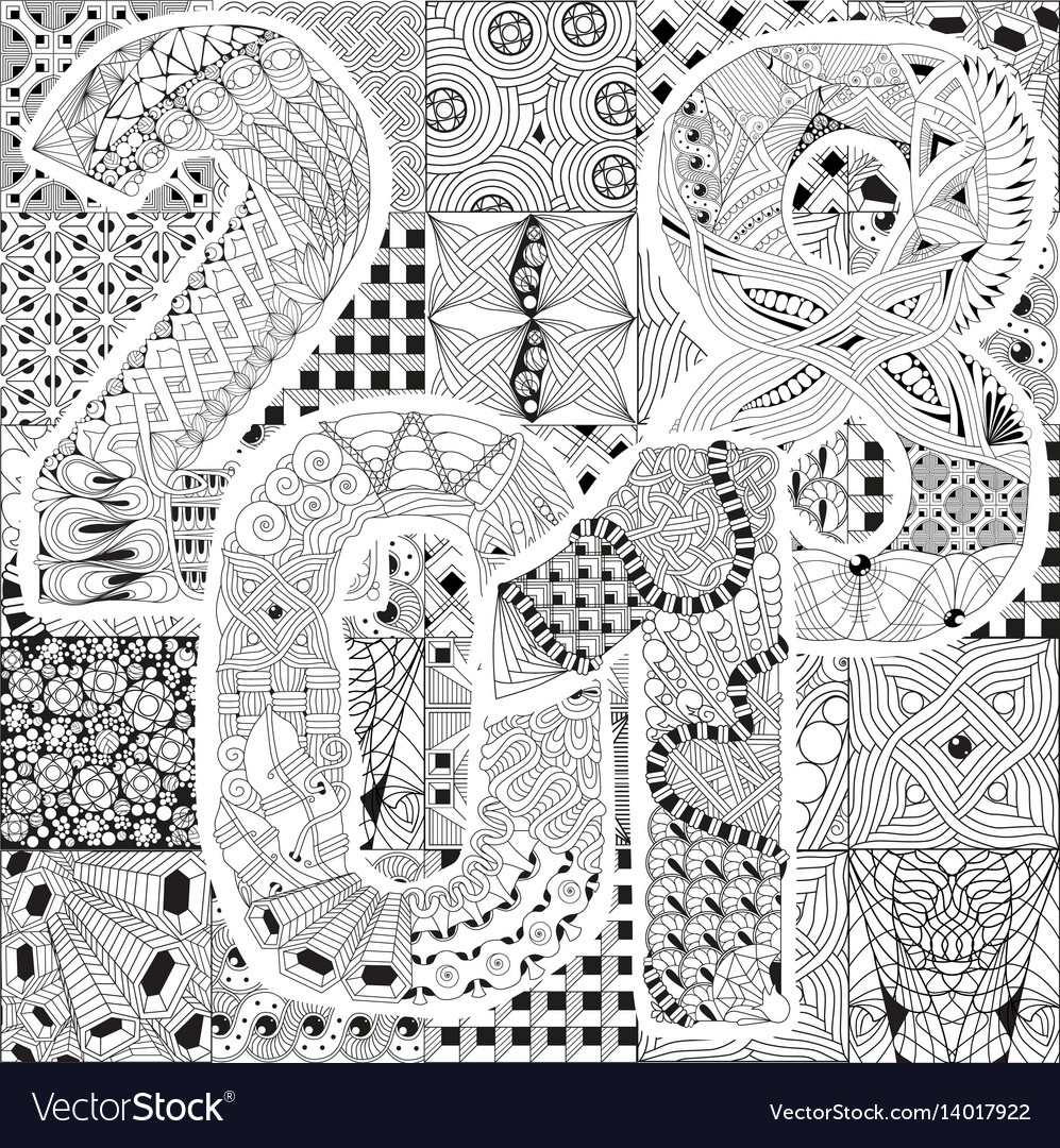 Hand drawn entangle background for coloring page