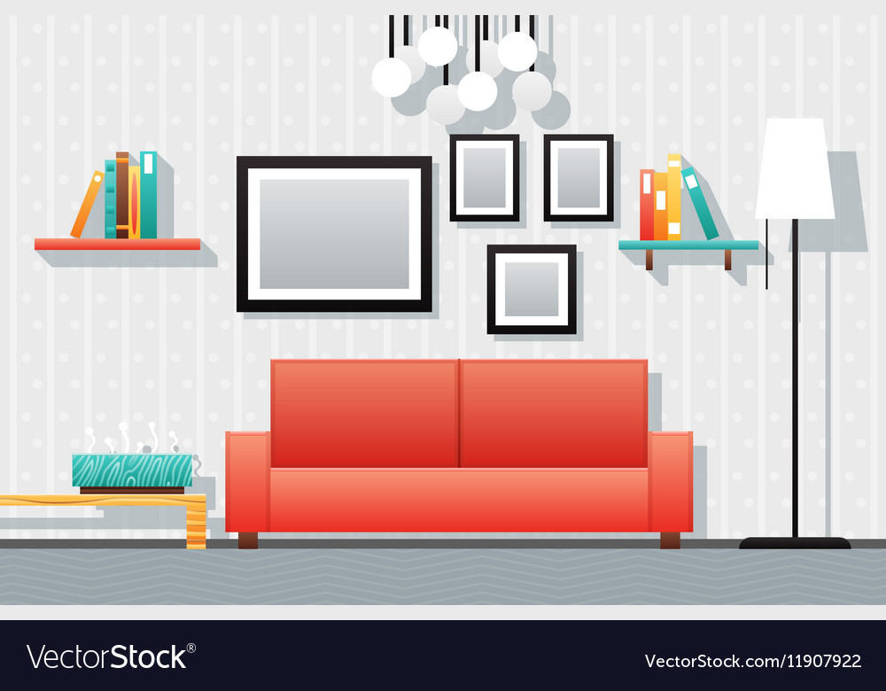 House interior living room furniture icons set