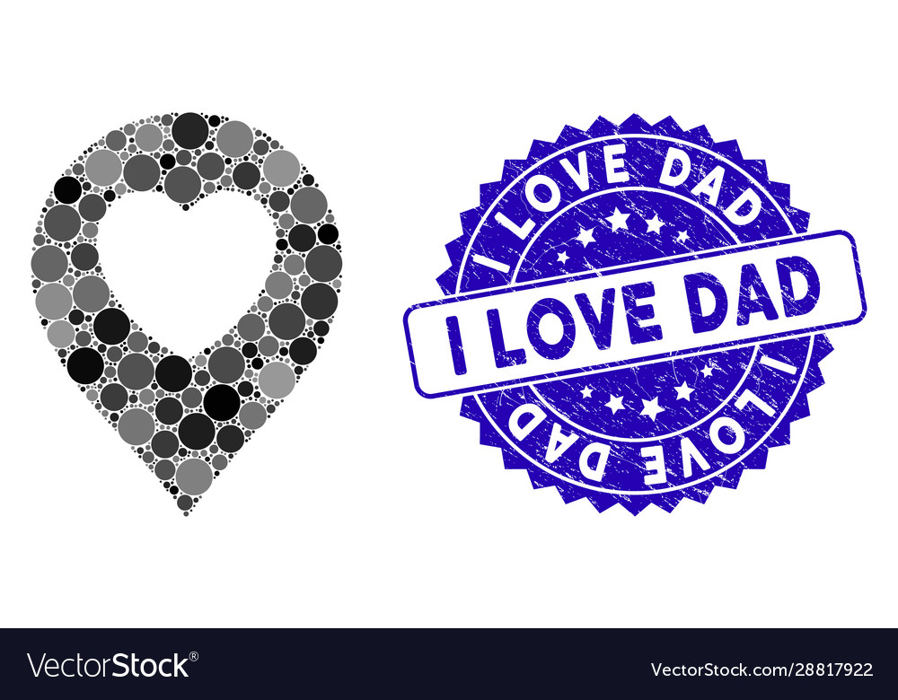 Mosaic love heart marker icon with distress i