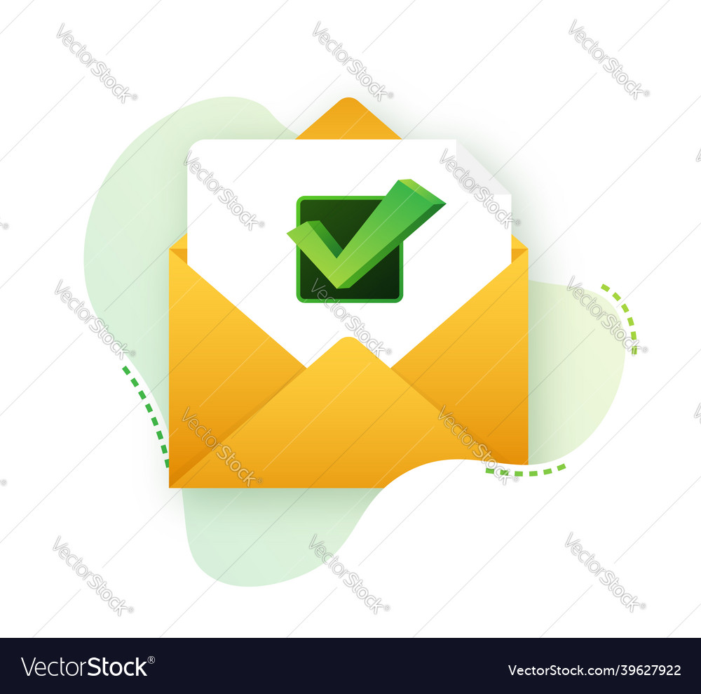 Opened envelope and document with green check mark vector image Opened envelope and document with green check mark