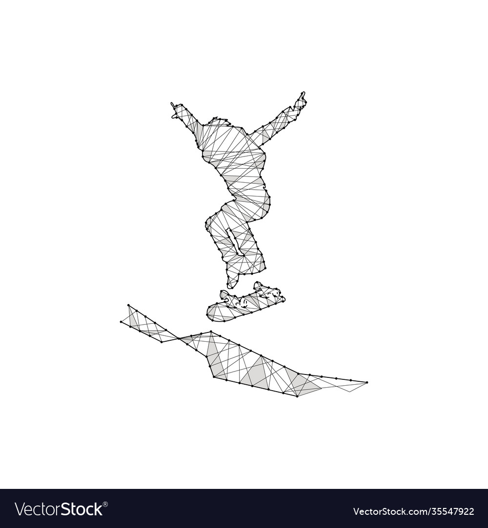 Particles line art and dot skateboarder design