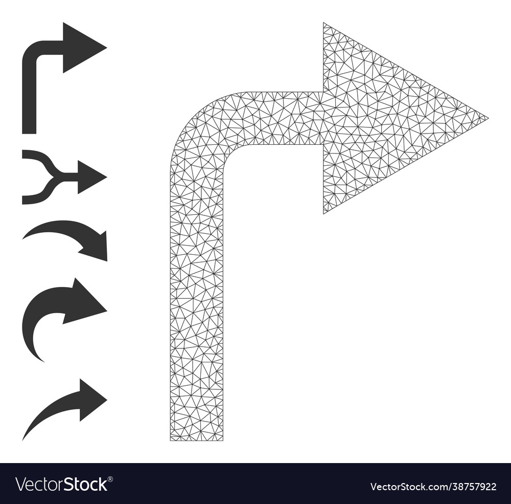 Polygonal network turn right icon with simple vector image Polygonal network turn right icon with simple
