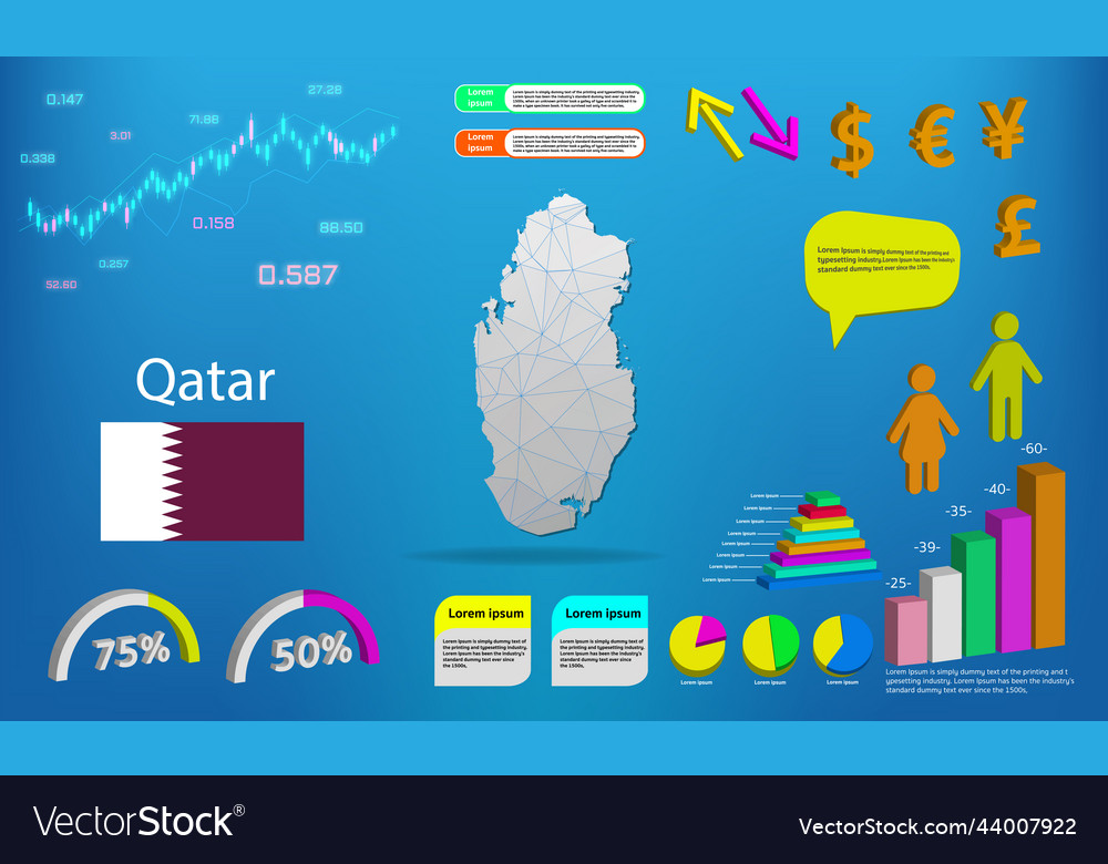 Qatar map info graphics - charts symbols elements
