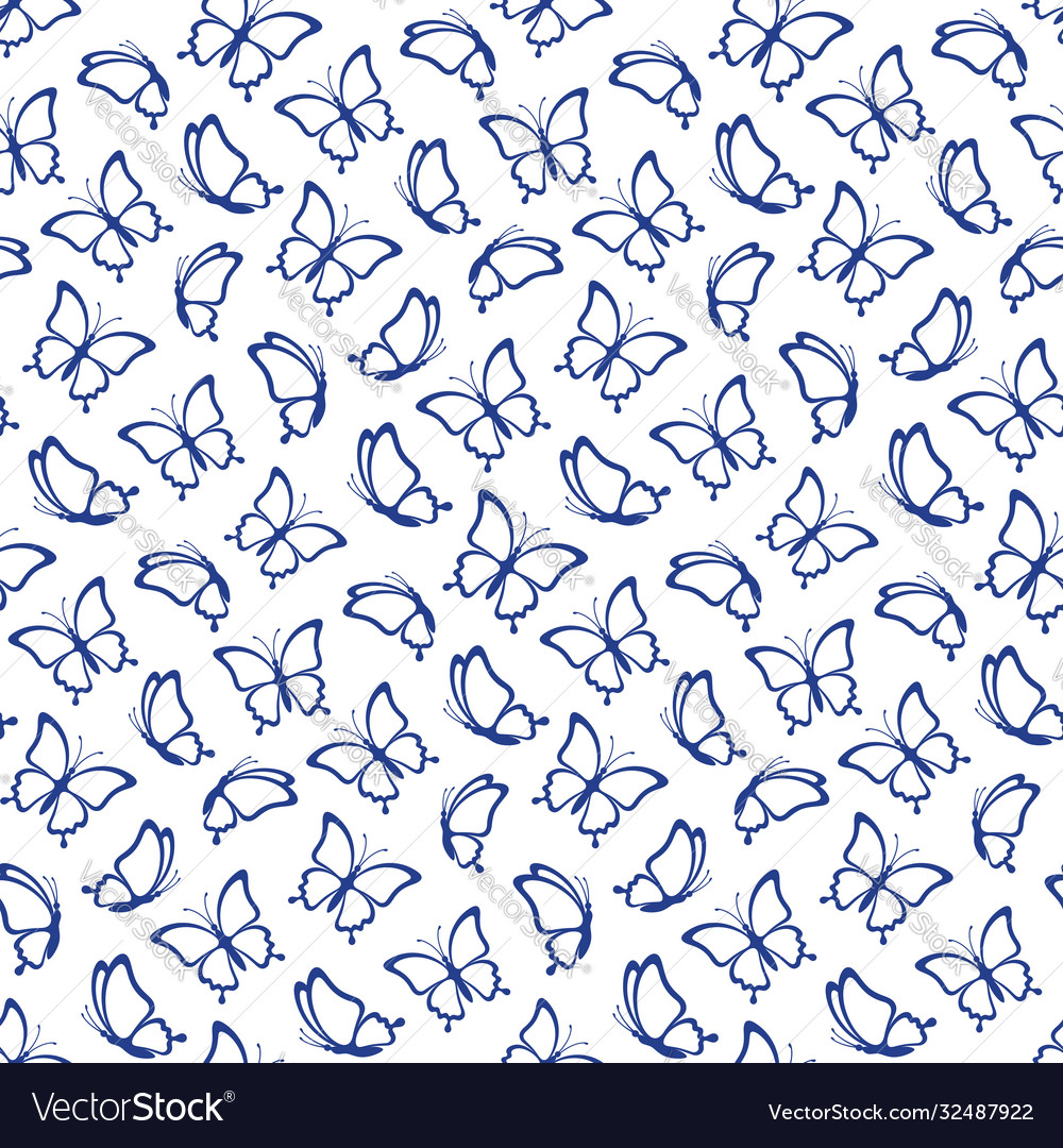 Seamless pattern from outlines butterflies