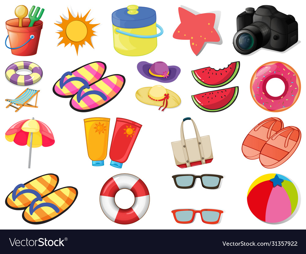 Set beach objects Royalty Free Vector Image - VectorStock