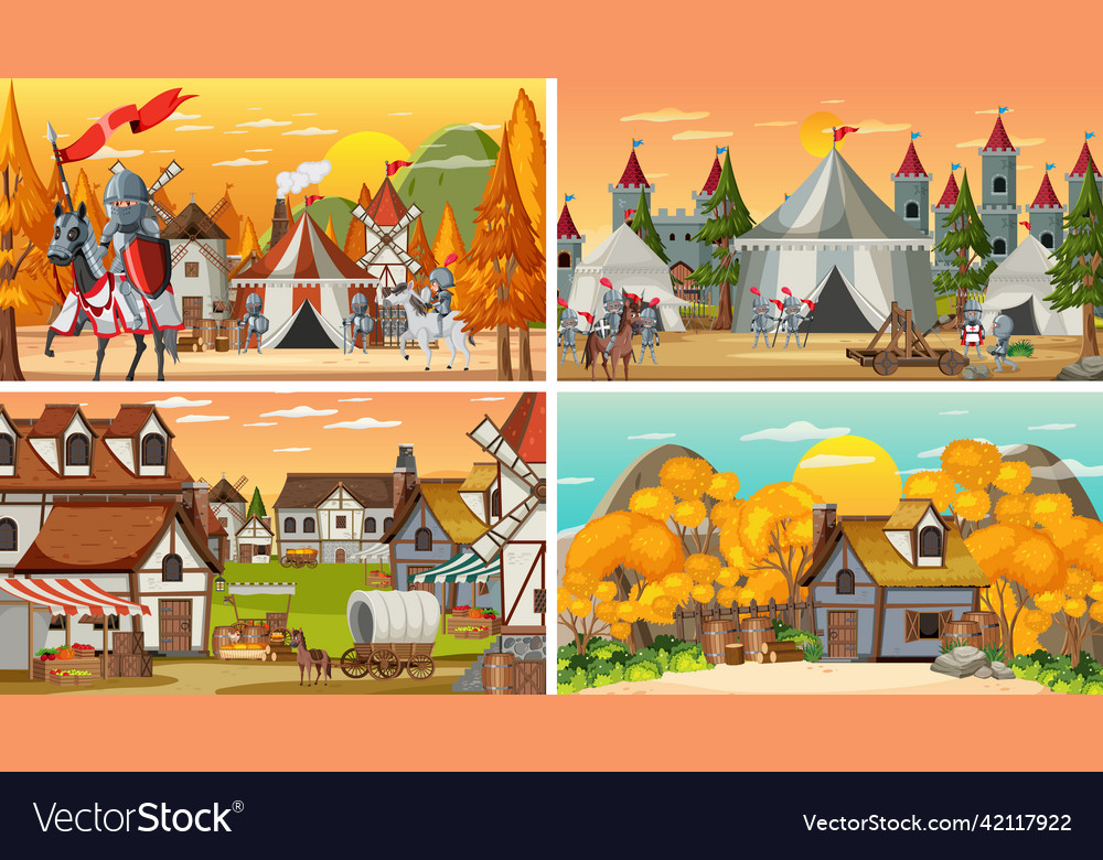 Set of different scene medieval Vector Image Set of different scene medieval