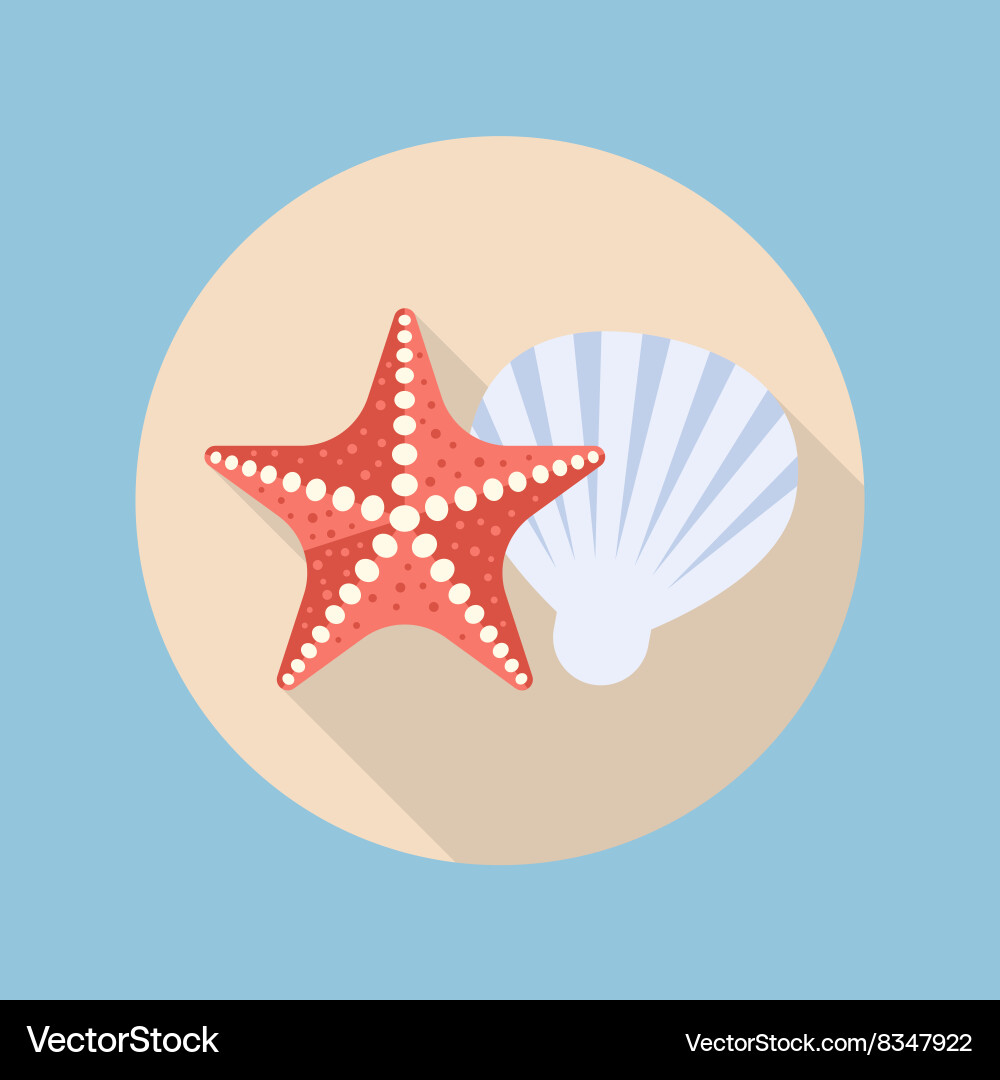 Starfish and shell flat icon Royalty Free Vector Image