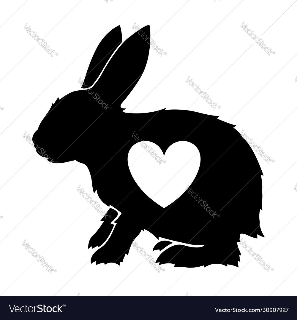 Black Rabbit Silhouette with Heart