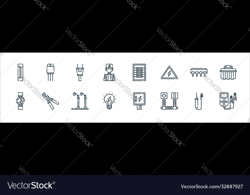 Electrician tools and line icons linear set vector image Electrician tools and line icons linear set