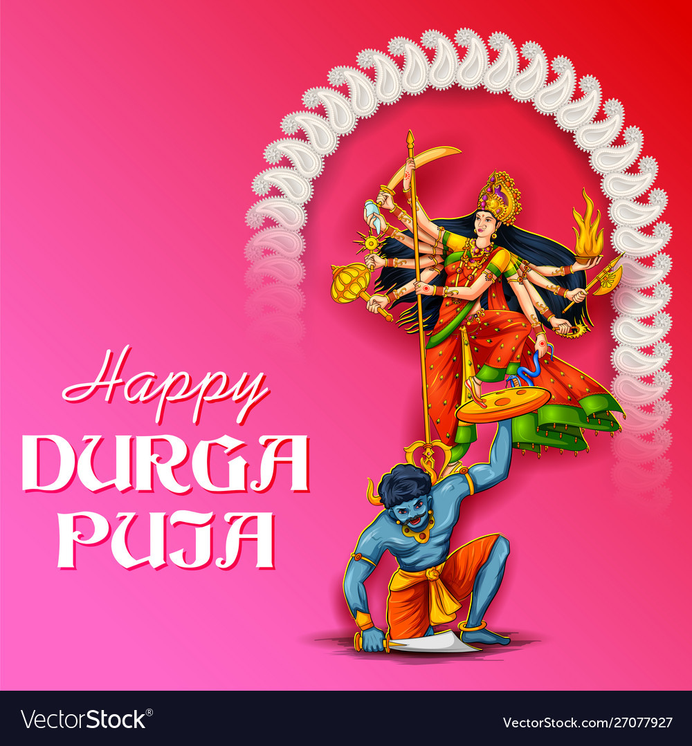 Goddess durga in happy puja subh navratri vector image Goddess durga in happy puja subh navratri