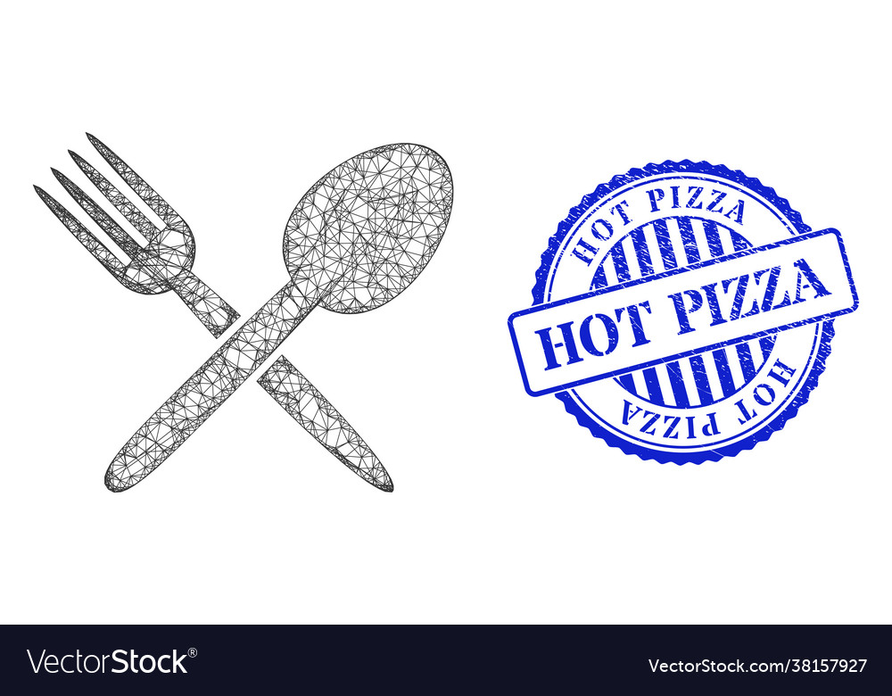 Grunge hot pizza seal and net spoon fork mesh
