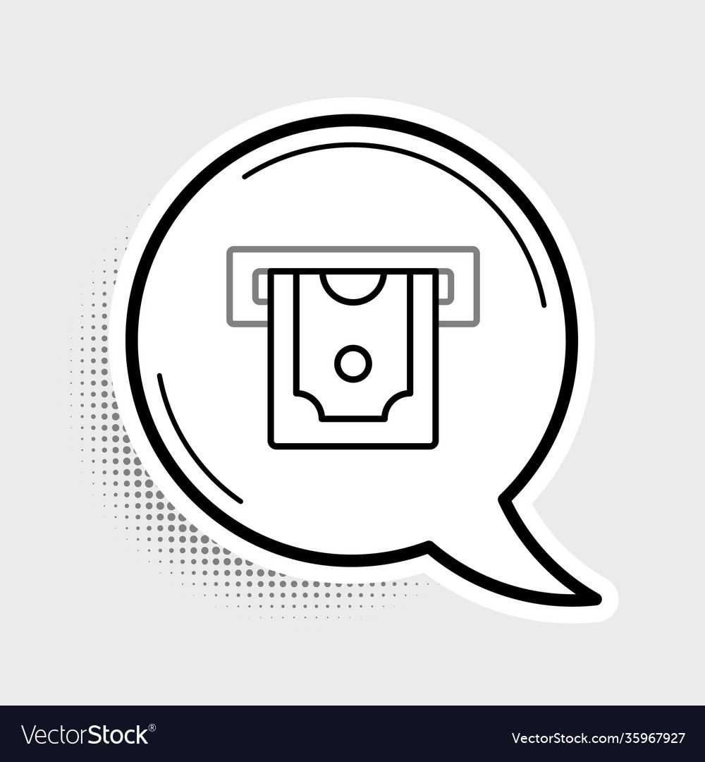 Line atm - automated teller machine and money icon vector image Line atm - automated teller machine and money icon