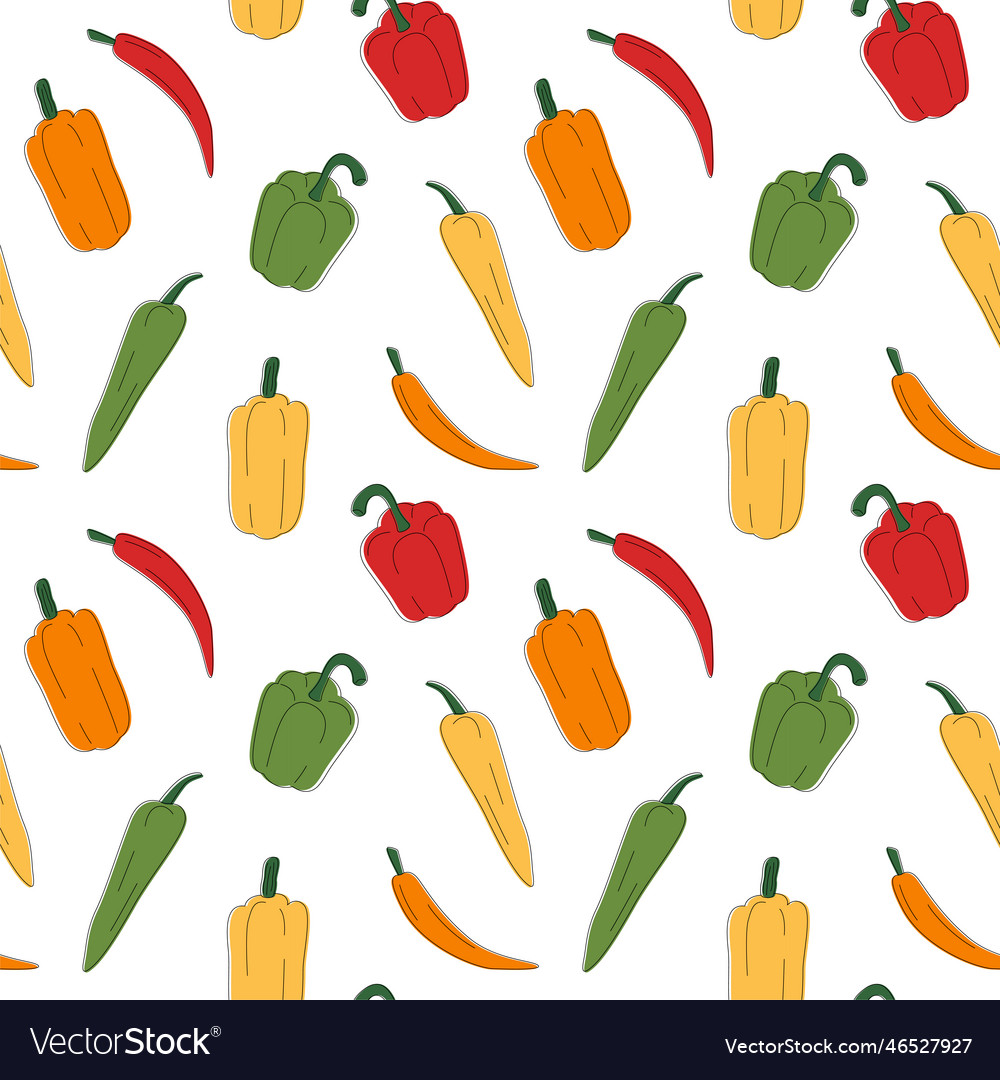 Multi-colored different peppers pattern line art
