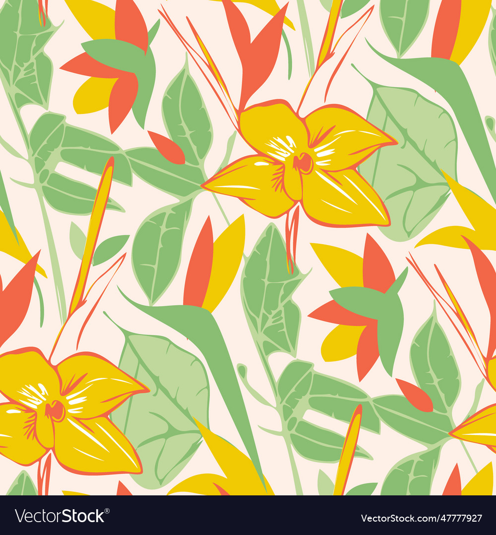 Nahtloses Muster mit hellen tropischen Blumen vector image Nahtloses Muster mit hellen tropischen Blumen
