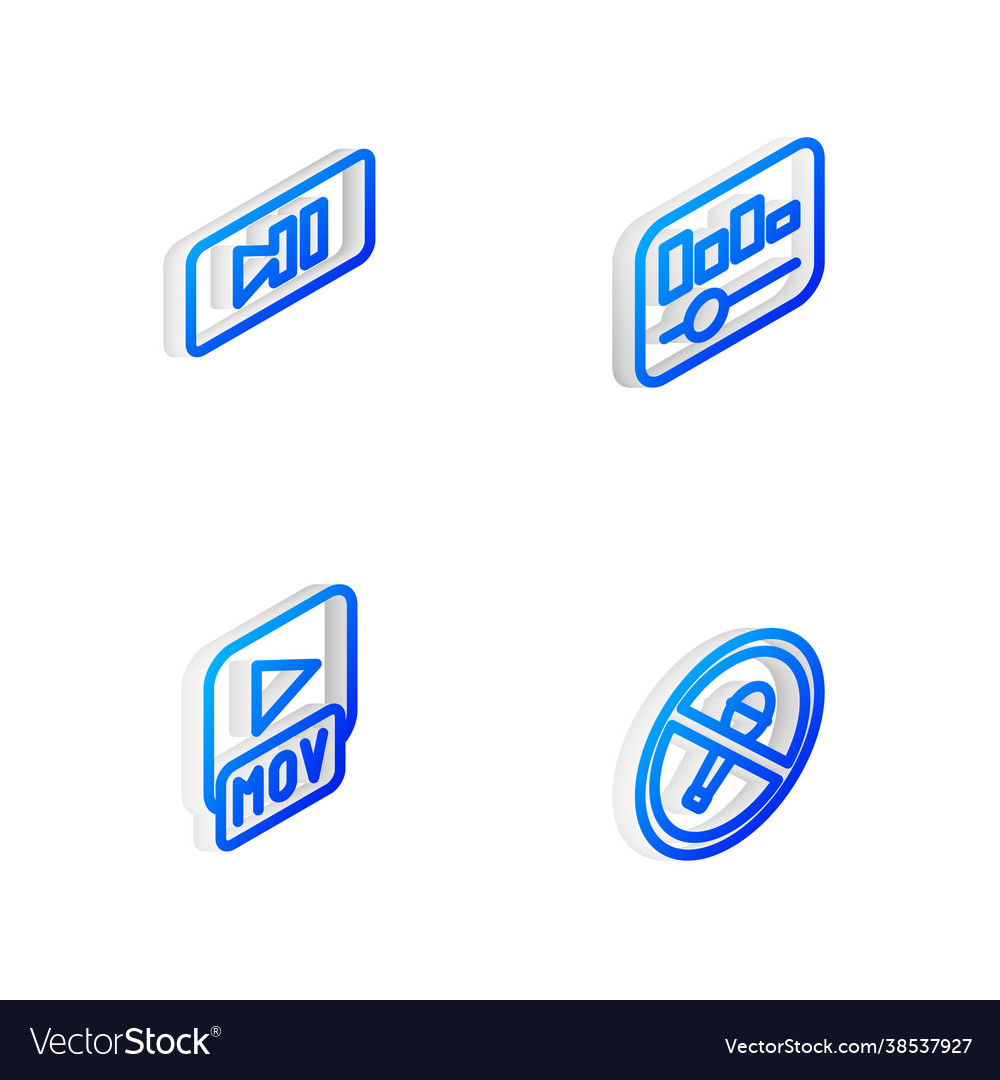 Set isometric line music equalizer pause button vector image Set isometric line music equalizer pause button
