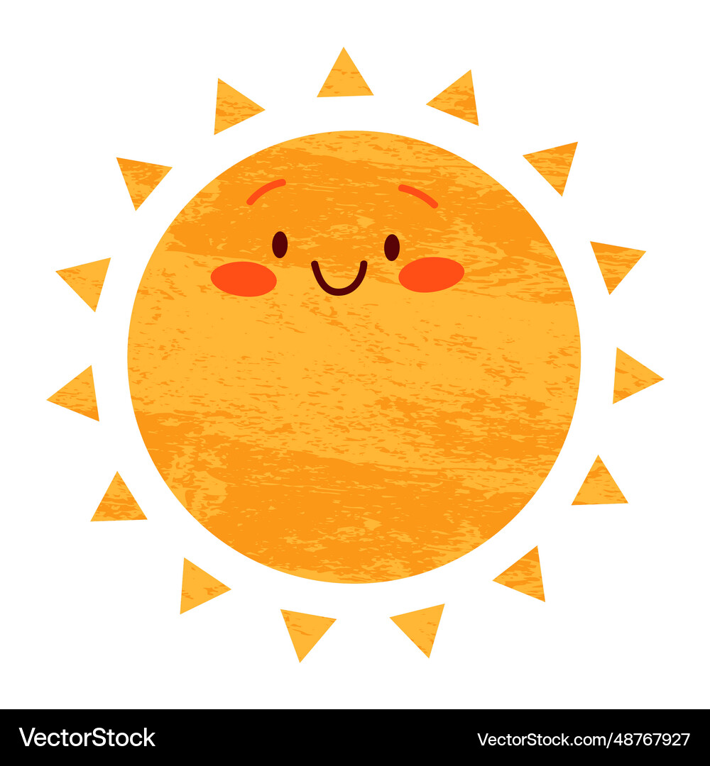 Sun character in cute style face with a sticker Vector Image