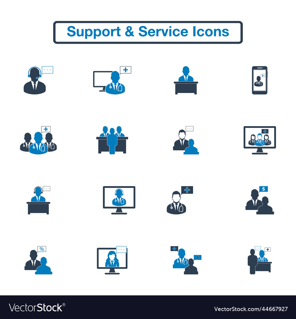 Support and service icon set flat style eps