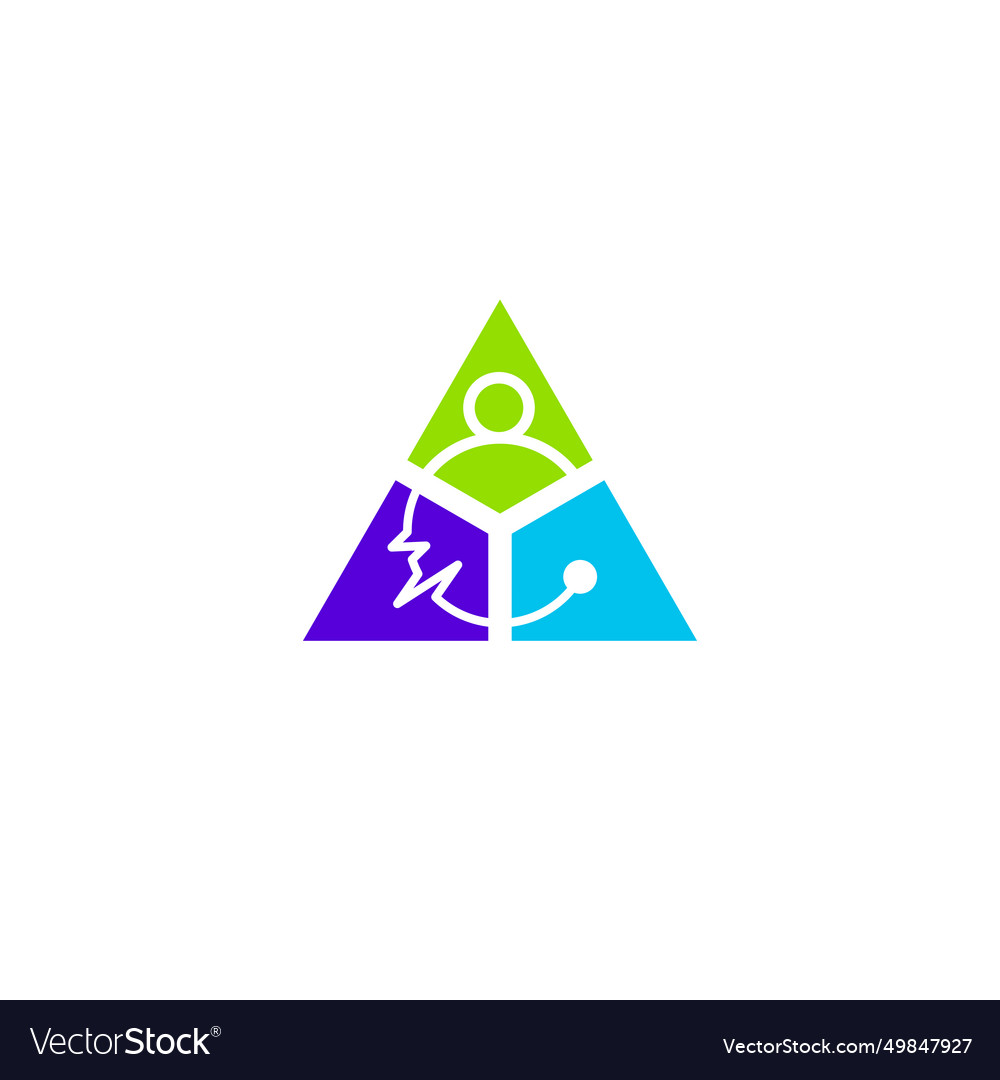 Triangle with person and pulse icon motif design