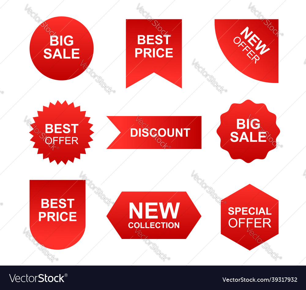 Collection of red discount stickers